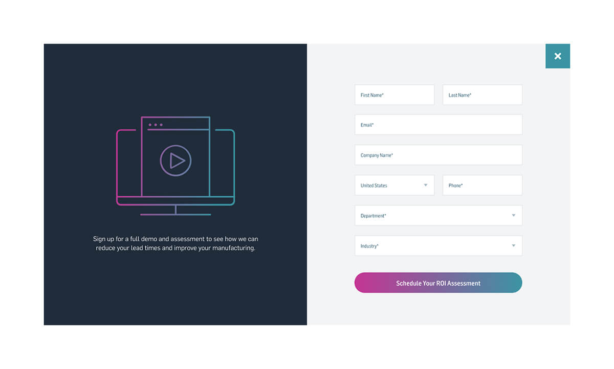 Mx ROI calculator modal design