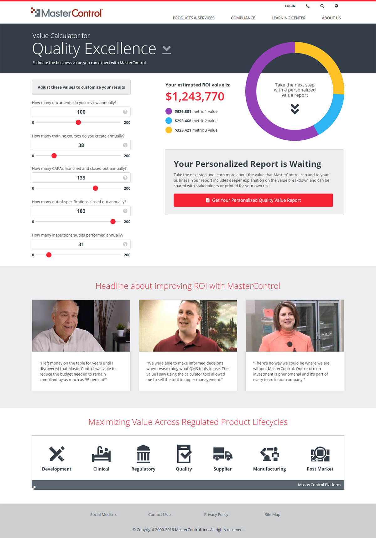 roi calculator concept landing page design