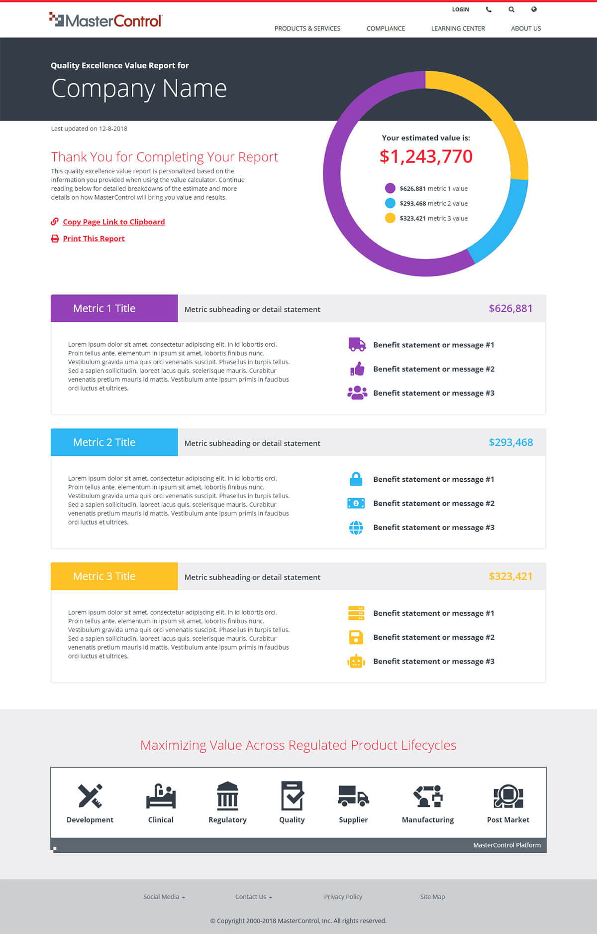 roi calculator concept report page design